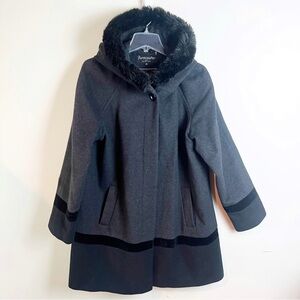 Forecaster Lambswool Velvet Black Peacoat Coat Size 16 Fur Hooded Pockets